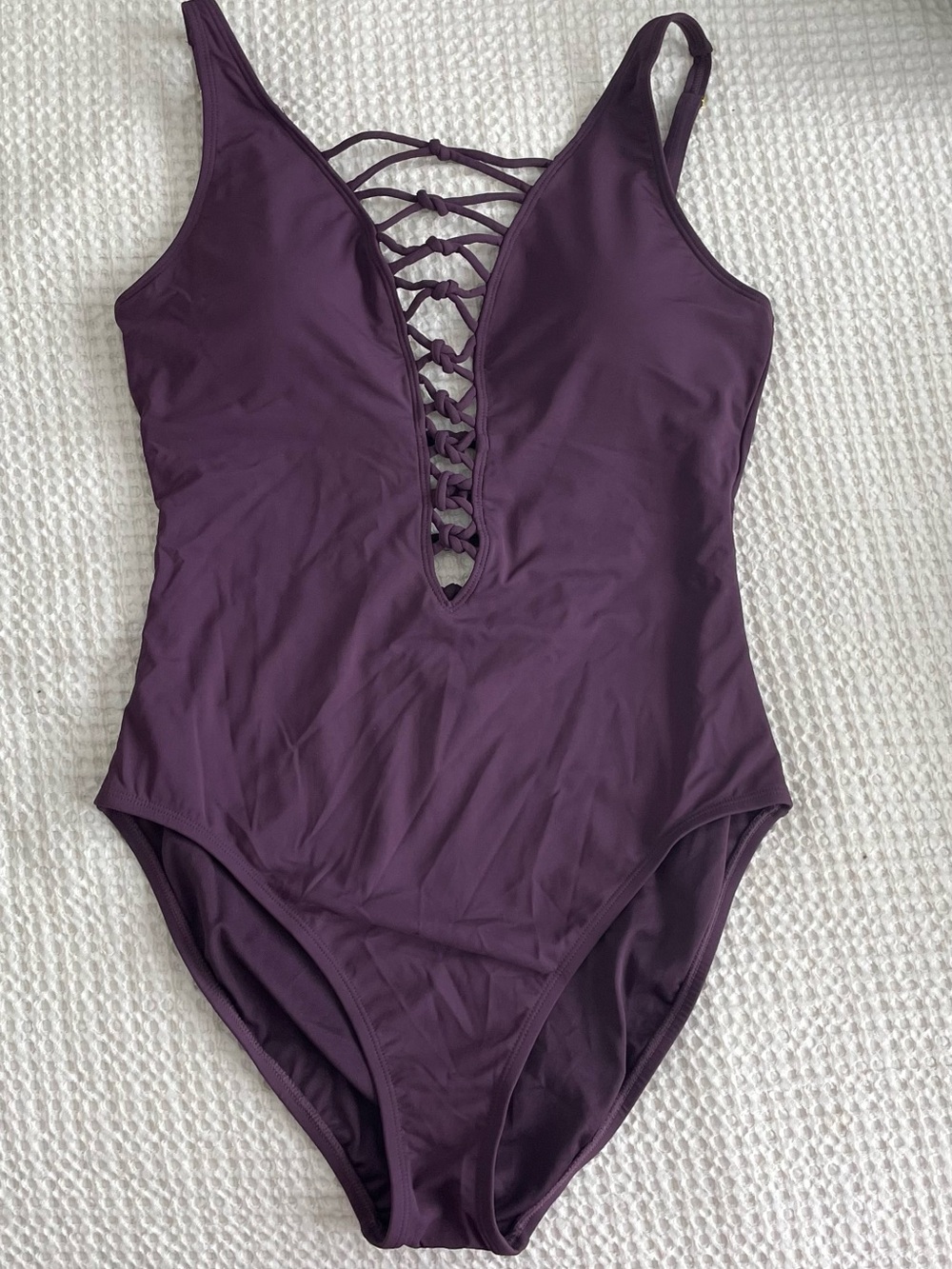 Bleu Rod Beattie Plum Lattice-Front One-Piece